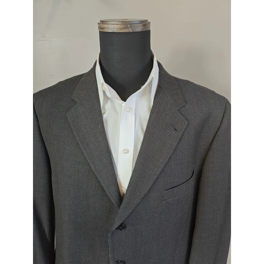 Joseph Abboud 46R Brown Blue Check Wool Silk Sport Coat Blazer 3 Button USA H605